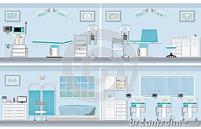 Interior of operating room for birthing of pregnant woman. Vector Illustration