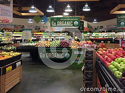 Interior of organic produce for sale at store Editorial Stock Photo