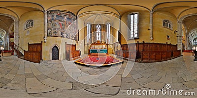 360 Interior Panorama of the Lutheran Cathedral of Saint Mary Chancel, Sibiu, Romania Editorial Stock Photo