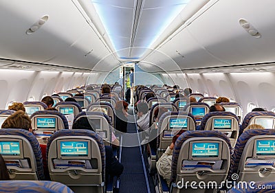 Interior of passenger aircraft Editorial Stock Photo