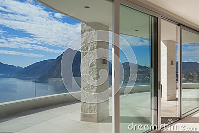 Interior of a penthouse, windows Stock Photo