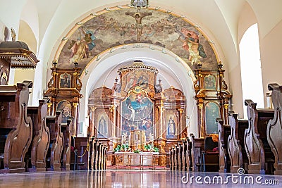 Interior picture of a beautiful hungarian Fatebenefratelli church in city Pecs, was built between 1727-1731. The interior of the c Editorial Stock Photo