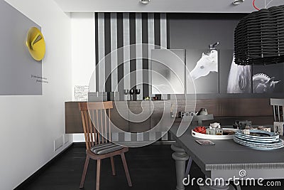 Interior with pictures of the horses on the monochrome wall Editorial Stock Photo