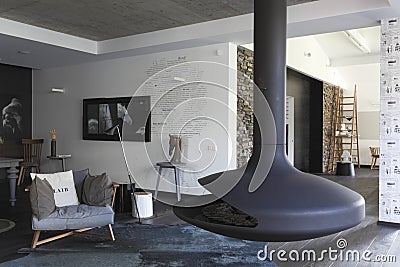 Interior with pictures of the horses on the monochrome wall Editorial Stock Photo