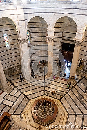 Interior of the Pisa Baptistery of St John Battistero di San Giovanni, Pisa, Tuscany, Italy Editorial Stock Photo
