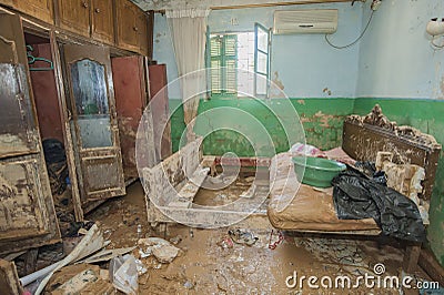 Interior of poor African house following flooding disaster Stock Photo