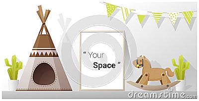 Interior poster mock up frame in child room Vector Illustration