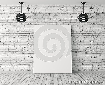 Interior with poster and two lamps over brick wall 3d rendering Stock Photo