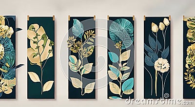 Interior posters with abstract floral designs, with a Modern and Vibrant theme. Stock Photo