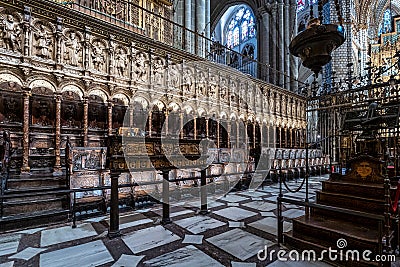 Interior of the Primate Cathedral of Saint Mary in Toledo, Spain Editorial Stock Photo