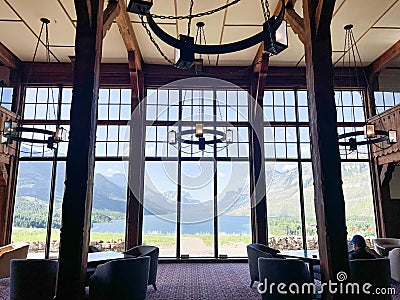 The Interior of the Prince of Wales Hotel at Waterton Lake National Park in Waterton Park, AB Canada Editorial Stock Photo