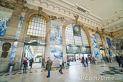 Interior of the railways train station of Porto, traditional and touristic destination Editorial Stock Photo