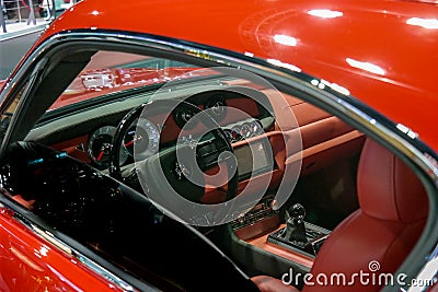 Interior of a rare modern american muscle sports car with vintage design Editorial Stock Photo