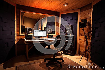 Interior of a recording studio with professional equipment and lighting equipment, Professional studio recording booth, AI Stock Photo