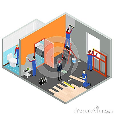 Interior Renovation Room or House Isometric View. Vector Vector Illustration