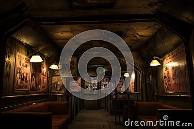 The interior of a restaurant in the old city of Prague, Czech Republic, underground night club, dancers in soft, distressed Stock Photo