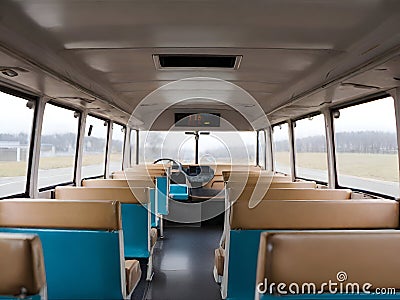 Interior of the retro passenger bus Stock Photo