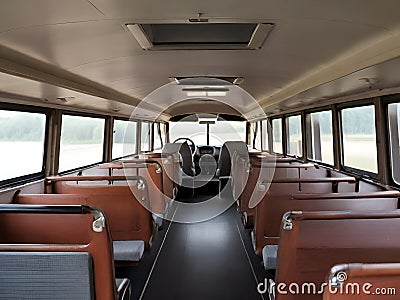 Interior of the retro passenger bus Stock Photo