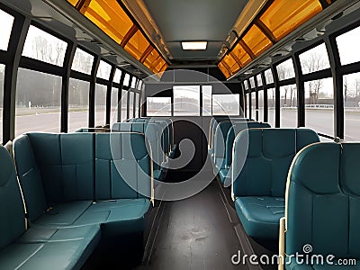 Interior of the retro passenger bus Stock Photo