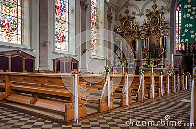 Interior of Roman Catholic parish St. Maurice church in Appenzell Stock Photo