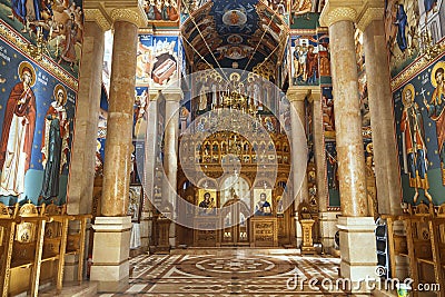 The interior of the Romanian Orthodox Church of the Nativity in Jericho Editorial Stock Photo