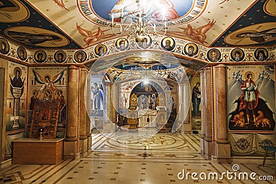 Interior of the Romanian underground Orthodox Church of the Nativity of the Virgin in Jericho, Editorial Stock Photo