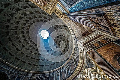 Interior of Rome Pantheon with the famous ray of light Editorial Stock Photo