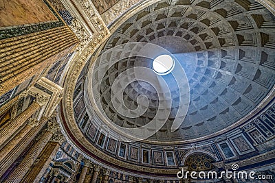 Interior of Rome Pantheon with the famous ray of light Editorial Stock Photo