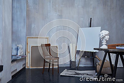 Interior room art, workshop, artist painting, drawing, sculpture sculptor, canvas or museum paint studio Editorial Stock Photo