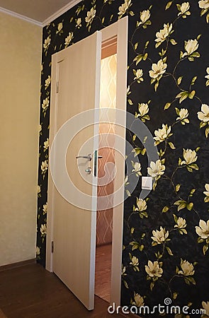 The interior of a room installed with a new interior. door.The installed door harmoniously complements the interior of the room, b Stock Photo