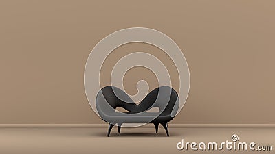 Interior room with monochrome black and glossy leather single sofa in tan, sienna brown color room, single color furniture, 3d Stock Photo