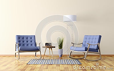 Interior of a room with two rocking chairs 3d render Stock Photo