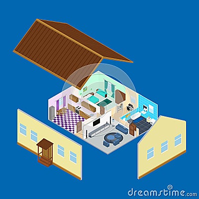 Interior of the rooms inside the house. Vector Illustration