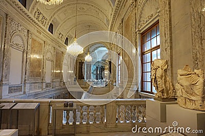 Interior rooms, stairs and halls with columns of the Hofburg Palace in Vienna Editorial Stock Photo