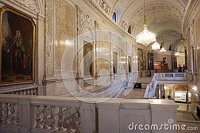 Interior rooms, stairs and halls with columns of the Hofburg Palace in Vienna Editorial Stock Photo