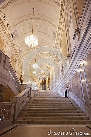 Interior rooms, stairs and halls with columns of the Hofburg Palace in Vienna Editorial Stock Photo