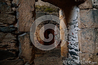 Interior of royal palace, Medieval gothic castle Bezdez, grey stone ruin on hill at sunny day, ancient fortress, fairytale Editorial Stock Photo