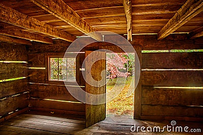 Interior of Rustic Cabin Stock Photo