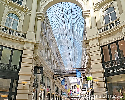 Interior of the Saint Hubert shopping arcades in Brussels Editorial Stock Photo