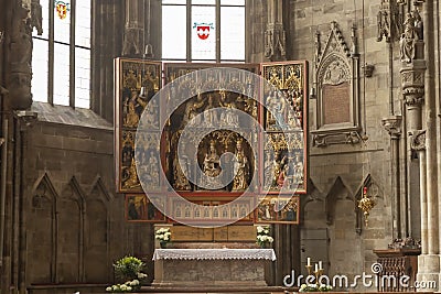 Interior of Saint stephens cathedral, with baroque ornament and viennese Neustadter altar from 1447 Editorial Stock Photo
