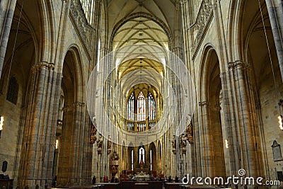 Interior of Saint Vitus Cathedral in Prague Editorial Stock Photo