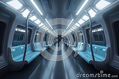 Interior of the salon of futuristic sci-fi train, transport of the future in modern style Stock Photo