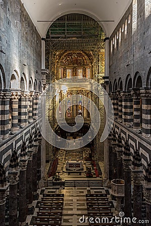 The interior of the San Lorenzo cathedral of Genoa Editorial Stock Photo