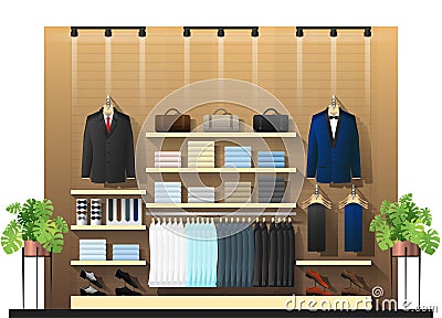 Interior scene of luxury men clothing store Vector Illustration