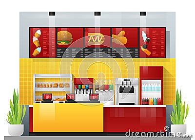 Interior scene of modern fast food restaurant Vector Illustration