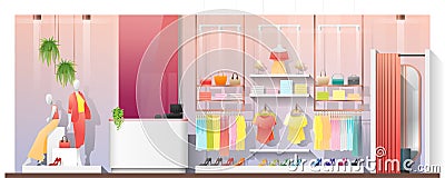 Interior scene of modern women clothing store Vector Illustration