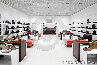 Interior of shoe store in modern european mall Stock Photo