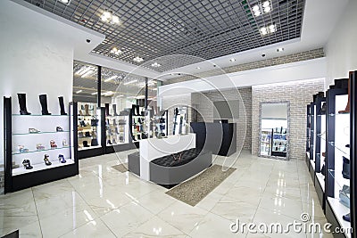 Interior of shoe store in modern european mall Stock Photo