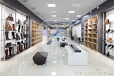 Interior of shoe store in modern european mall Stock Photo