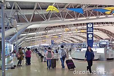 Interior shot inside passenger departure terminal, Kansai International Airport, Osaka, Japan Editorial Stock Photo